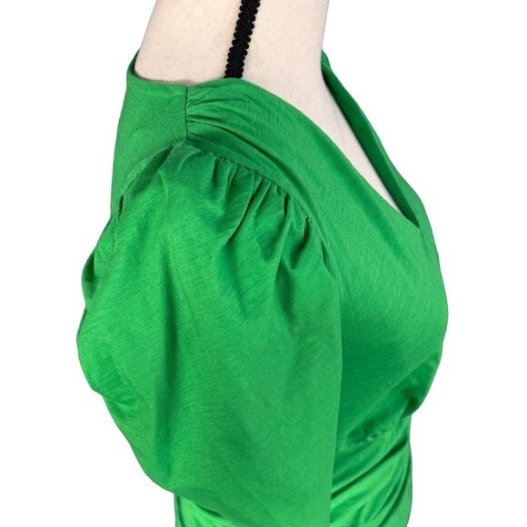 INC Small Top V-Neck Puff Sleeves Ruched Sides Stretch Pleated Side Zip Green - Picture 3 of 9